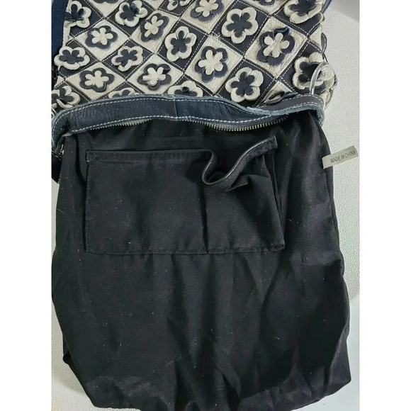 H2Z Leather 3D Floral Navy/Lt. Gray Crossbody Purse Boho Hippie Retro UPCYCLED - Picture 10 of 10